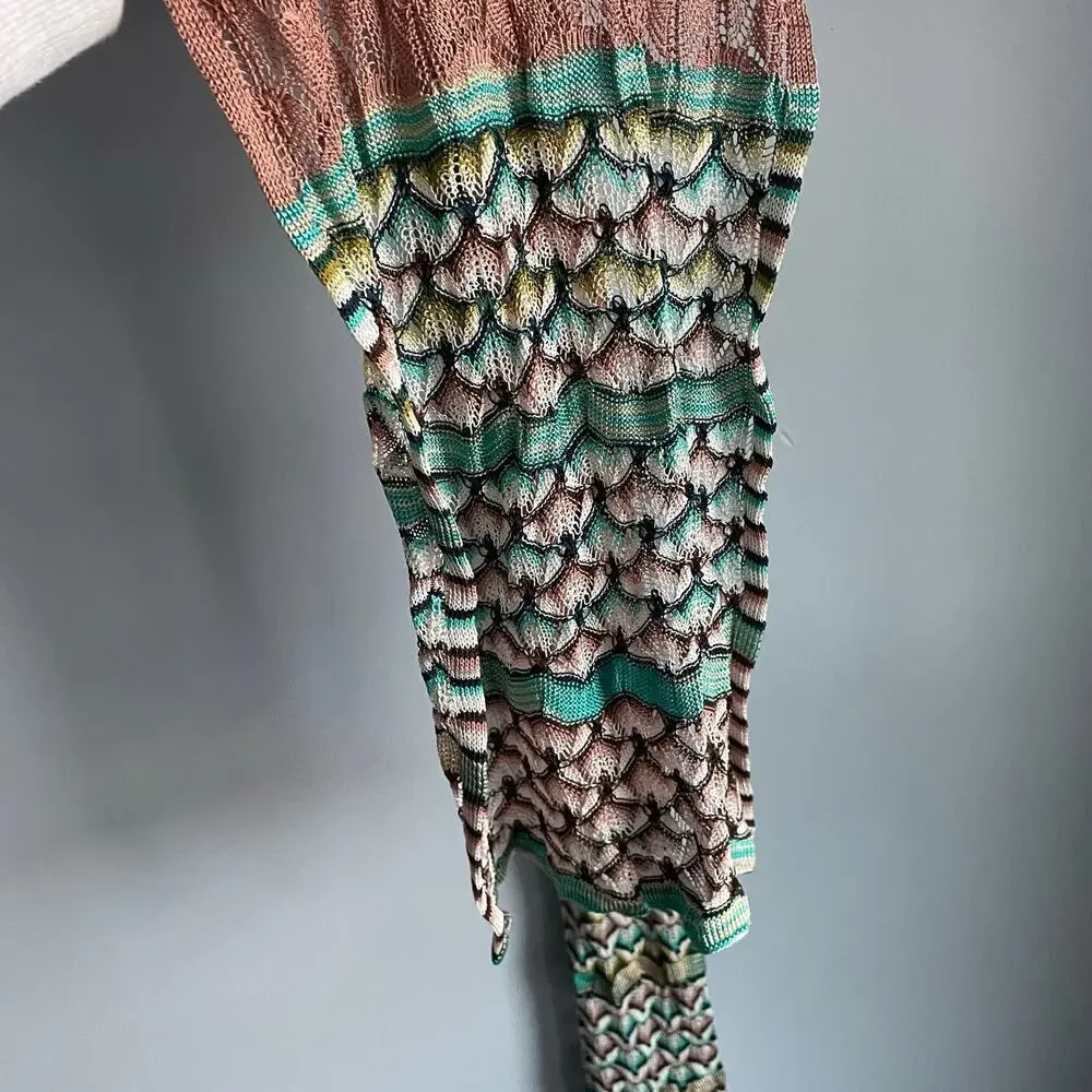 Missoni Knit Brown Teal Chevron Silk Blend Old Money Scarf